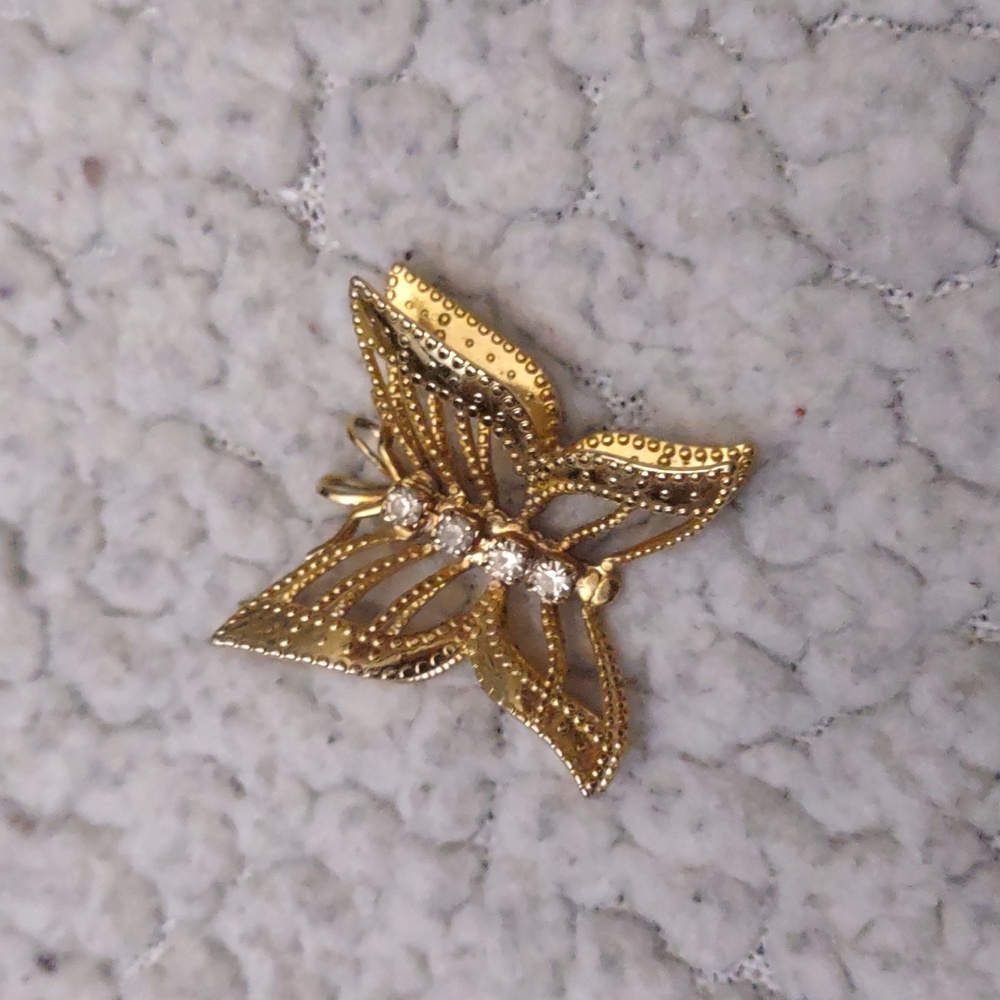 Butterfly pendant 10k gold plated with cubic zirconia